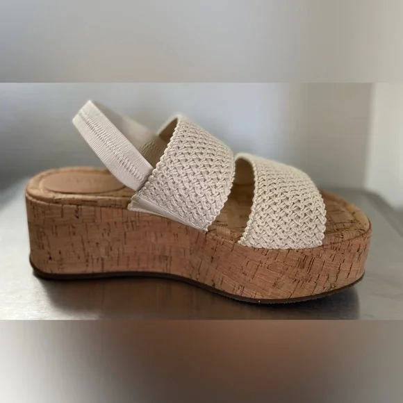 Women's Cream Woven Platform Slingback Sandals - Picture 3 of 8